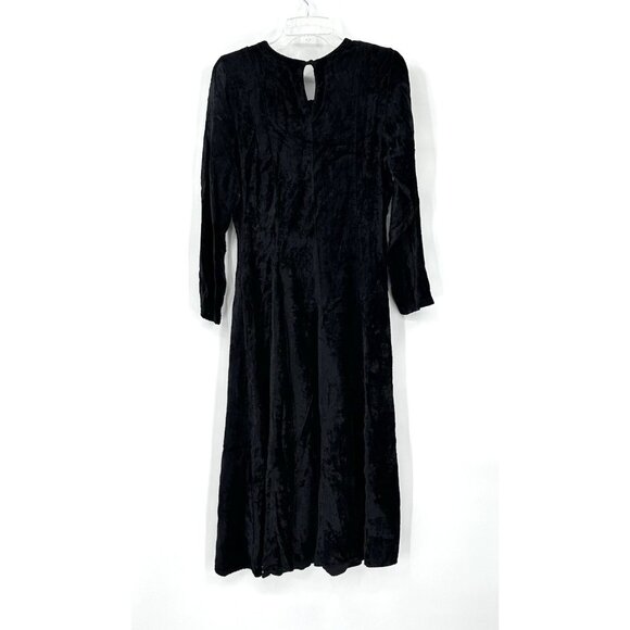 vintage 90s BLACK VELVET DRESS midi goth emo embroidered witchicore black S - Picture 6 of 8